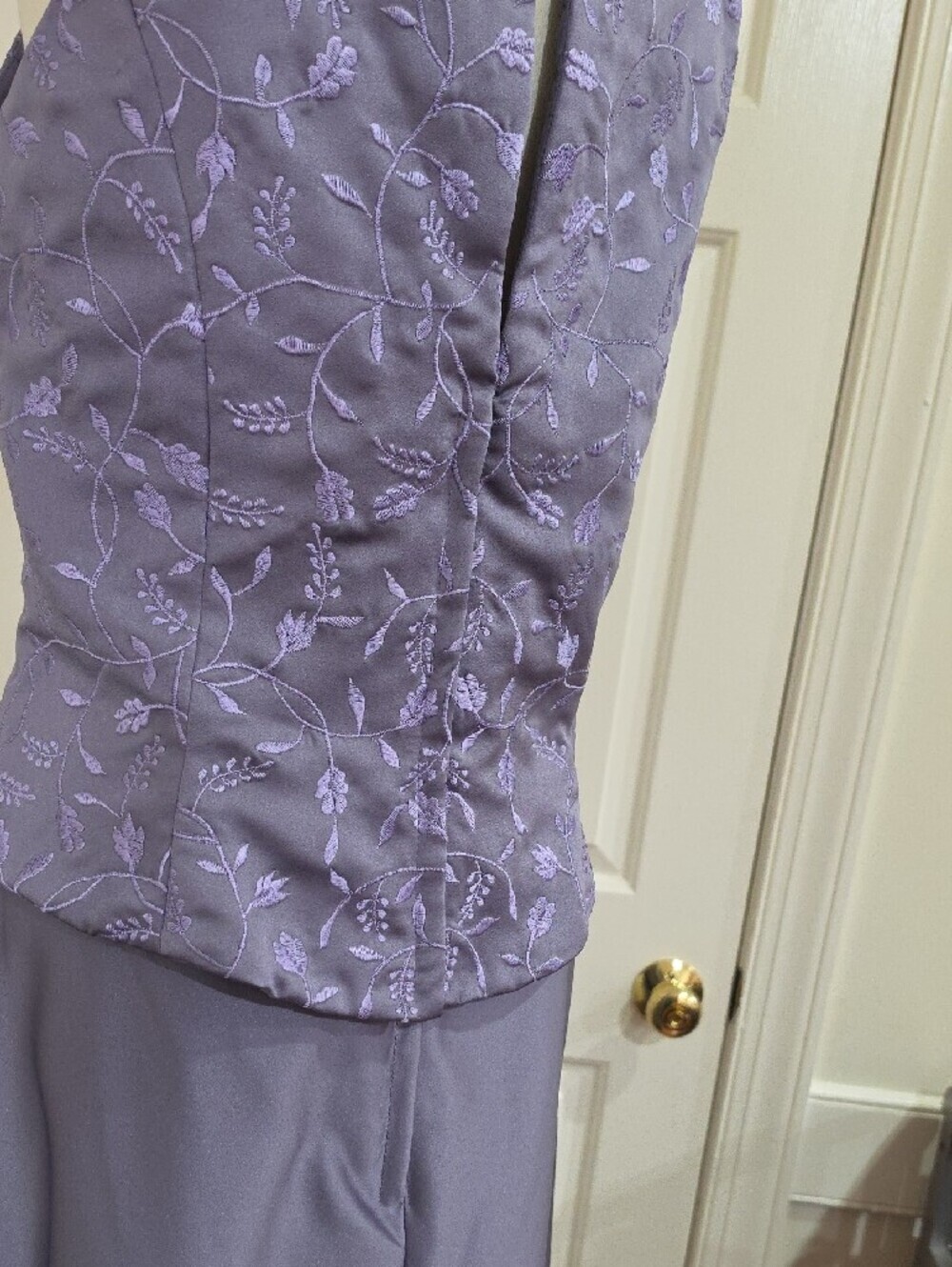 Mori Lee Two Piece Evening Gown-Lavender Satin Size 15/16 Fits Modern Size 10/12 - Picture 11 of 15